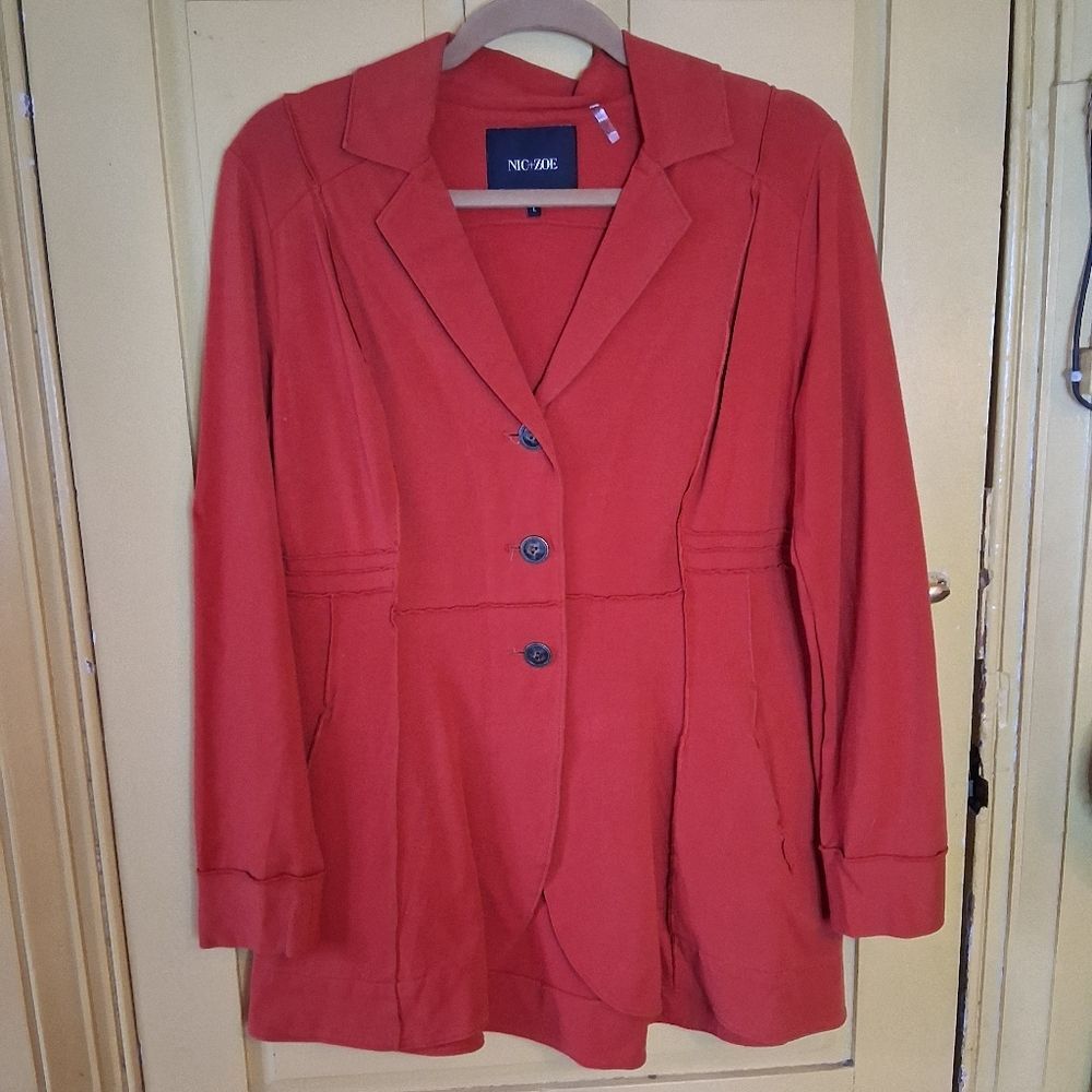 NIC+ZOE Women's Rust Orange Fitted Jersey Blazer with Rolled Seam Details Sz L